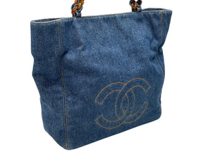 極美品 CHANEL シャネル デニム トートバッグ 5番台 ココマーク ココステッチ インディゴブルー イタリア製 中古 4b005988