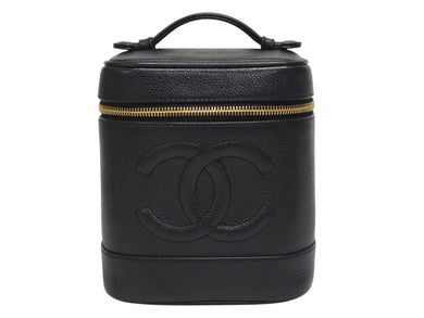 CHANEL シャネル バニティバッグ ハンドバッグ A01998 6番台 キャビアスキン ココマーク ブラック ゴールド金具 美品 中古 4b005989