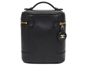 CHANEL シャネル バニティバッグ ハンドバッグ A01998 6番台 キャビアスキン ココマーク ブラック ゴールド金具 美品 中古 4b005989