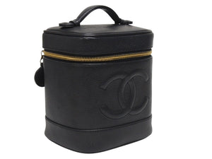 CHANEL シャネル バニティバッグ ハンドバッグ A01998 6番台 キャビアスキン ココマーク ブラック ゴールド金具 美品 中古 4b005989