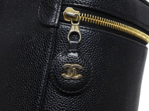 CHANEL シャネル バニティバッグ ハンドバッグ A01998 6番台 キャビアスキン ココマーク ブラック ゴールド金具 美品 中古 4b005989