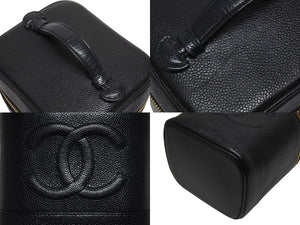 CHANEL シャネル バニティバッグ ハンドバッグ A01998 6番台 キャビアスキン ココマーク ブラック ゴールド金具 美品 中古 4b005989
