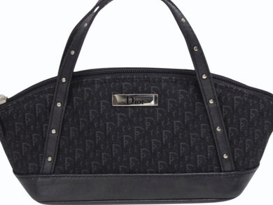 極美品 CHRISTIAN DIOR クリスチャンディオール トロッター ハンドバッグ MC0063 キャンバス レザー ブラック シルバー金具 中古 4b005993
