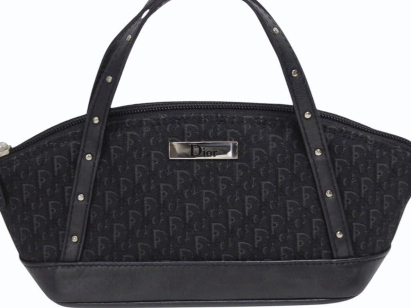 極美品 CHRISTIAN DIOR クリスチャンディオール トロッター ハンドバッグ MC0063 キャンバス レザー ブラック シルバー金具 中古 4b005993