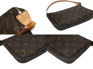 LOUIS VUITTON ルイヴィトン ポシェット アクセソワール アクセサリーポーチ M51980 モノグラム ブラウン レザー PVC 美品 中古 4b006003