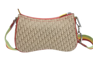 極美品 Christian Dior クリスチャンディオール サドルバッグ ショルダーバッグ 08RU 0094 トロッター ラスタカラー ガリアーノ期 中古 4b006004