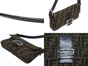 極美品 FENDI フェンディ マンマバケット ワンショルダーバッグ 26424 ズッカ柄 キャンバス レザー ブラウン シルバー金具 中古 4b006012
