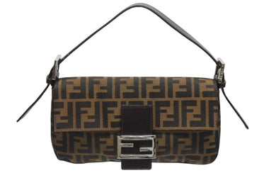 極美品 FENDI フェンディ マンマバケット ワンショルダーバッグ 26424 ズッカ柄 キャンバス レザー ブラウン シルバー金具 中古 4b006013