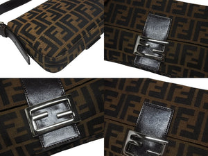 極美品 FENDI フェンディ マンマバケット ワンショルダーバッグ 26424 ズッカ柄 キャンバス レザー ブラウン シルバー金具 中古 4b006013