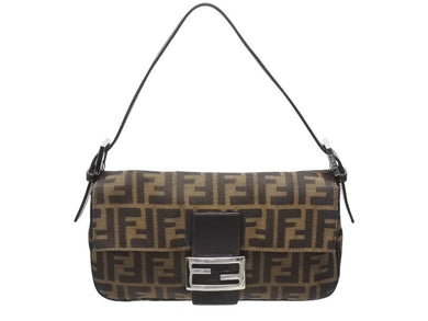 FENDI フェンディ マンマバケット ワンショルダーバッグ 26424 ズッカ柄 キャンバス レザー ブラウン シルバー金具 美品 中古 4b006014