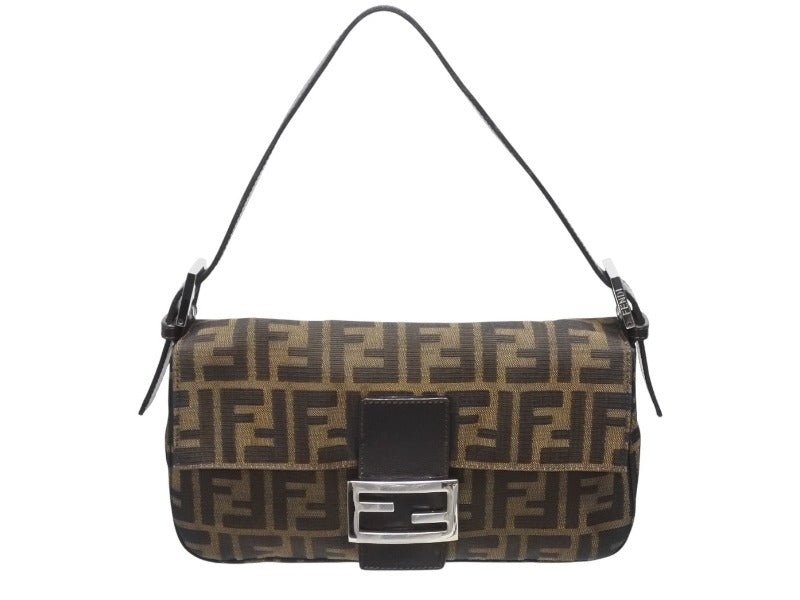 FENDI フェンディ マンマバケット ワンショルダーバッグ 26424 ズッカ柄 キャンバス レザー ブラウン シルバー金具 美品 中古 4b006014