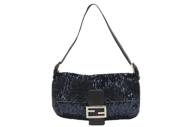 FENDI フェンディ ビーズ マンマバケット ワンショルダーバッグ 26424 ビーズ レザー ネイビー チャコール 美品 中古 4b006015