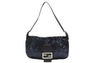 FENDI フェンディ ビーズ マンマバケット ワンショルダーバッグ 26424 ビーズ レザー ネイビー チャコール 美品 中古 4b006015