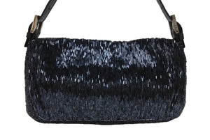 FENDI フェンディ ビーズ マンマバケット ワンショルダーバッグ 26424 ビーズ レザー ネイビー チャコール 美品 中古 4b006015