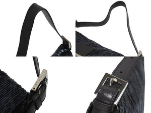 FENDI フェンディ ビーズ マンマバケット ワンショルダーバッグ 26424 ビーズ レザー ネイビー チャコール 美品 中古 4b006015