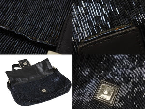 FENDI フェンディ ビーズ マンマバケット ワンショルダーバッグ 26424 ビーズ レザー ネイビー チャコール 美品 中古 4b006015