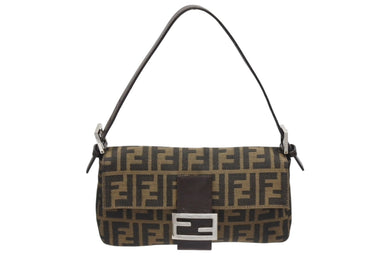 極美品 FENDI フェンディ マンマバケット ワンショルダーバッグ 26424 ズッカ柄 キャンバス レザー ブラウン シルバー金具 中古 4b006016