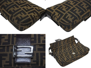 極美品 FENDI フェンディ マンマバケット ワンショルダーバッグ 26424 ズッカ柄 キャンバス レザー ブラウン シルバー金具 中古 4b006016