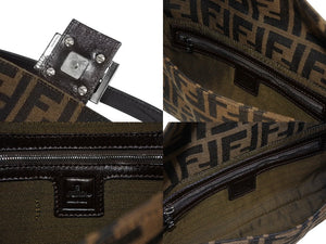 極美品 FENDI フェンディ マンマバケット ワンショルダーバッグ 26424 ズッカ柄 キャンバス レザー ブラウン シルバー金具 中古 4b006016