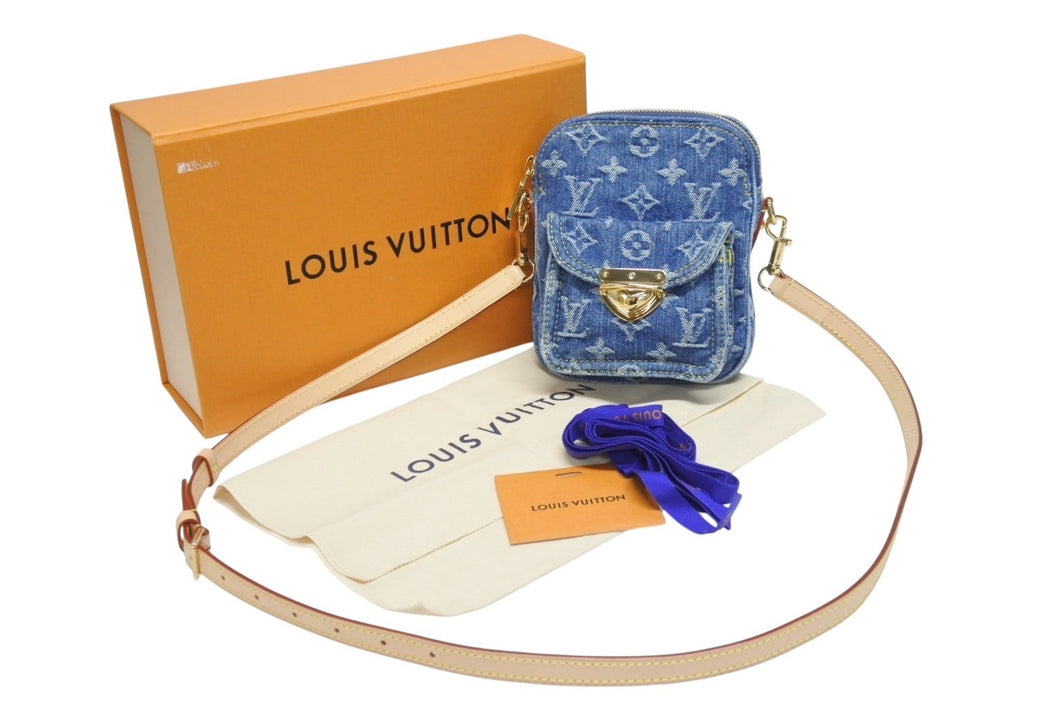 新品同様 LOUIS VUITTON ルイヴィトン ポシェット フェアファックス ショルダーバッグ M82948 モノグラム デニム ゴールド金具 中古 4b006019
