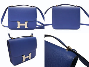 極美品 HERMES エルメス ショルダーバッグ ミニコンスタンス ブルーゼリージュ エプソン C刻印 中古 006022