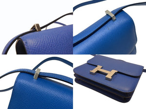 極美品 HERMES エルメス ショルダーバッグ ミニコンスタンス ブルーゼリージュ エプソン C刻印 中古 006022