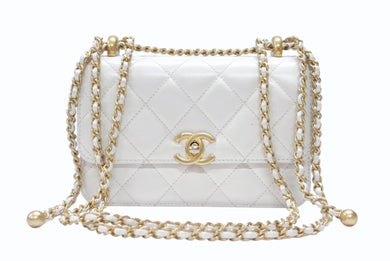 CHANEL シャネル ミニマトラッセ ショルダーバッグ AS2615 ココマーク ラムスキン ホワイト ゴールド金具 美品 中古 4b006023
