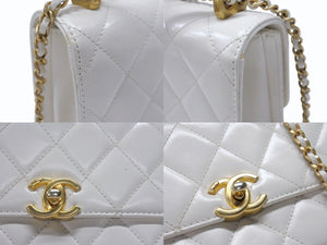 CHANEL シャネル ミニマトラッセ ショルダーバッグ AS2615 ココマーク ラムスキン ホワイト ゴールド金具 美品 中古 4b006023
