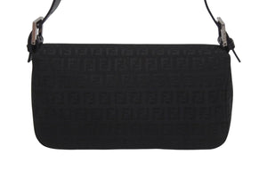 FENDI フェンディ マンマバケット ワンショルダーバッグ FF ズッキーノ柄 キャンバス レザー ブラック シルバー金具 美品 中古 4b006028