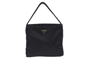 PRADA プラダ ナイロン ハンドバッグ ワンショルダーバッグ トライアングルロゴ ブラック シルバー金具 美品 中古 4b006032