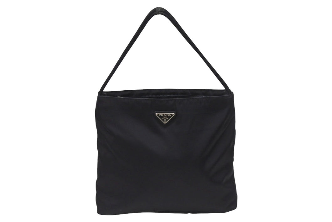 PRADA プラダ ナイロン ハンドバッグ ワンショルダーバッグ トライアングルロゴ ブラック シルバー金具 美品 中古 4b006032