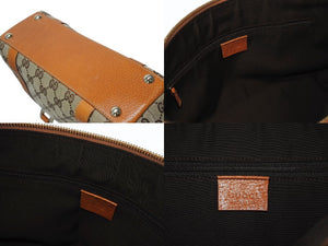 極美品 GUCCI グッチ アビーライン ハンドバッグ GGキャンバス レザー 総柄 キャラメルブラウン 中古 4b006033