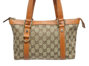 極美品 GUCCI グッチ アビーライン ハンドバッグ GGキャンバス レザー 総柄 キャラメルブラウン 中古 4b006033