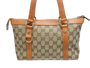 極美品 GUCCI グッチ アビーライン ハンドバッグ GGキャンバス レザー 総柄 キャラメルブラウン 中古 4b006033