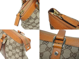 極美品 GUCCI グッチ アビーライン ハンドバッグ GGキャンバス レザー 総柄 キャラメルブラウン 中古 4b006033