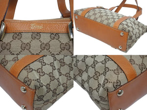 極美品 GUCCI グッチ アビーライン ハンドバッグ GGキャンバス レザー 総柄 キャラメルブラウン 中古 4b006033