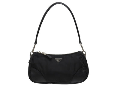 PRADA プラダ テスート ワンショルダーバッグ ブラック ナイロン レザー ハンドバッグ トライアングルロゴ BR2050 シルバー金具 美品 中古 4b006034