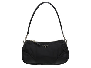 PRADA プラダ テスート ワンショルダーバッグ ブラック ナイロン レザー ハンドバッグ トライアングルロゴ BR2050 シルバー金具 美品 中古 4b006034