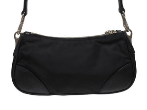 PRADA プラダ テスート ワンショルダーバッグ ブラック ナイロン レザー ハンドバッグ トライアングルロゴ BR2050 シルバー金具 美品 中古 4b006034