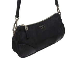 PRADA プラダ テスート ワンショルダーバッグ ブラック ナイロン レザー ハンドバッグ トライアングルロゴ BR2050 シルバー金具 美品 中古 4b006034