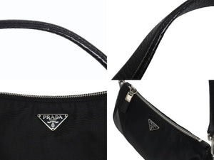 PRADA プラダ テスート ワンショルダーバッグ ブラック ナイロン レザー ハンドバッグ トライアングルロゴ BR2050 シルバー金具 美品 中古 4b006034
