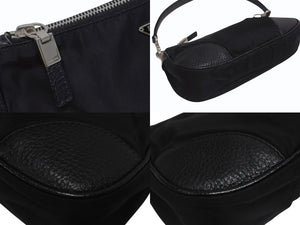 PRADA プラダ テスート ワンショルダーバッグ ブラック ナイロン レザー ハンドバッグ トライアングルロゴ BR2050 シルバー金具 美品 中古 4b006034