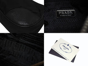 PRADA プラダ テスート ワンショルダーバッグ ブラック ナイロン レザー ハンドバッグ トライアングルロゴ BR2050 シルバー金具 美品 中古 4b006034