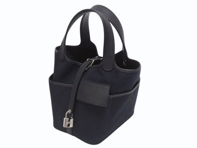極美品 HERMES エルメス ピコタンロック ブラック カーゴ PM ハンドバッグ トワル×スイフト 中古 U刻印 4b006035