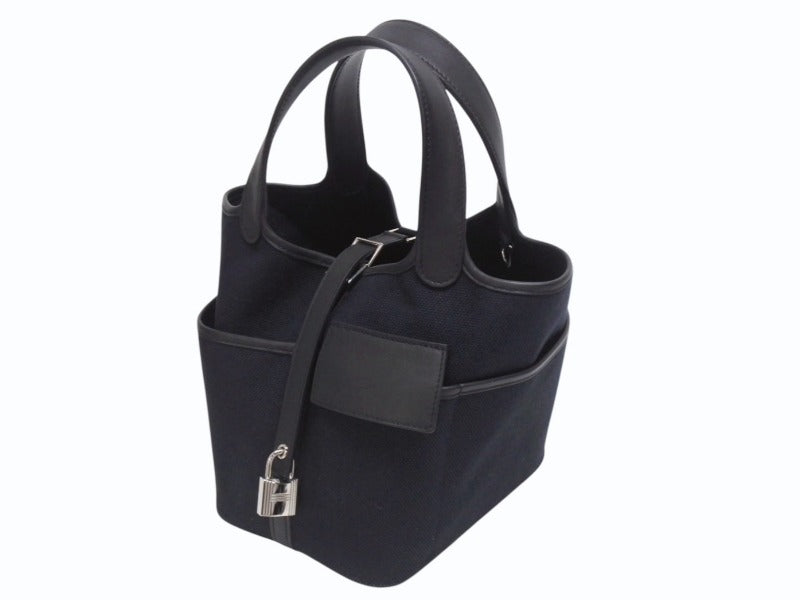 極美品 HERMES エルメス ピコタンロック ブラック カーゴ PM ハンドバッグ トワル×スイフト 中古 U刻印 4b006035