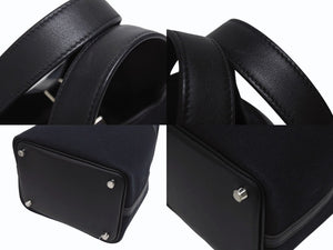 極美品 HERMES エルメス ピコタンロック ブラック カーゴ PM ハンドバッグ トワル×スイフト 中古 U刻印 4b006035