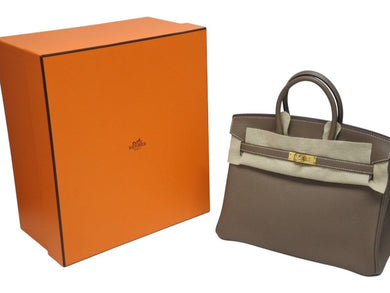 新品未使用 HERMES エルメス ハンドバッグ W刻印 バーキン25 エトゥープ ゴールド金具トゴ 中古 4b006036