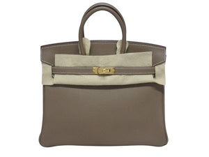 新品未使用 HERMES エルメス ハンドバッグ W刻印 バーキン25 エトゥープ ゴールド金具トゴ 中古 4b006036