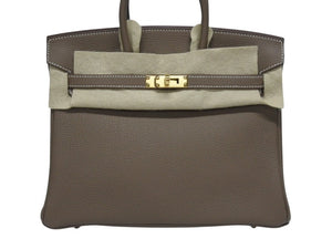 新品未使用 HERMES エルメス ハンドバッグ W刻印 バーキン25 エトゥープ ゴールド金具トゴ 中古 4b006036