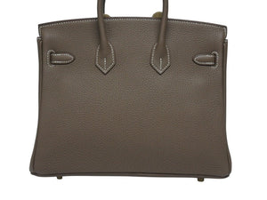 新品未使用 HERMES エルメス ハンドバッグ W刻印 バーキン25 エトゥープ ゴールド金具トゴ 中古 4b006036